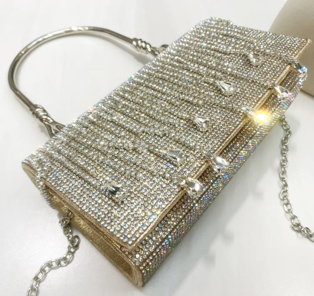 Evening bag Handle Rhinestones silver Crystal Bling Top Handle